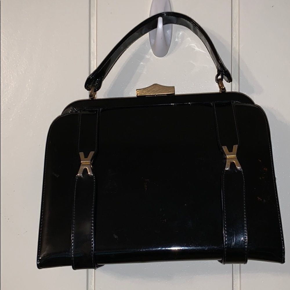 Vtg Sheldon Originals black patent satchel purse